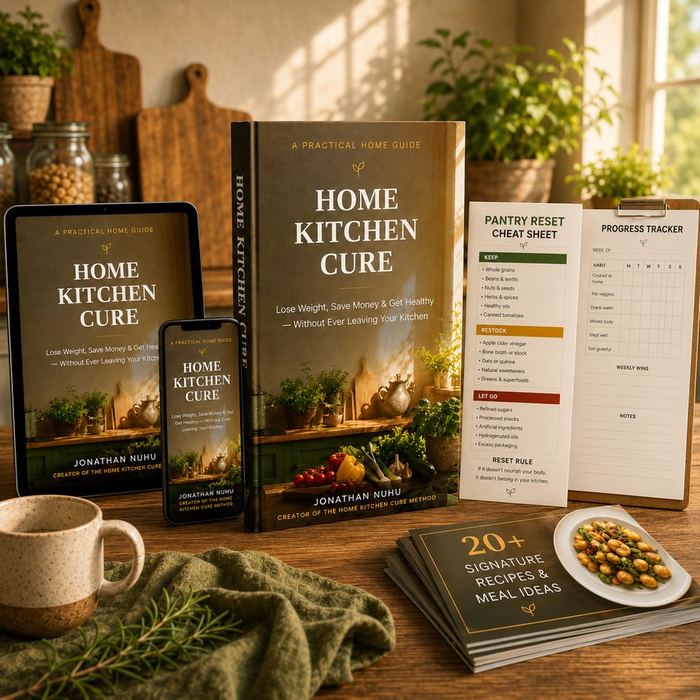 The Home Kitchen Cure complete bundle with cheat sheet, progress tracker, and bonus recipes